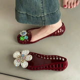 KYLETHOMASW  - fashionab Flower Decor Jelly women's Sandals Square Toe Hollow‑Out women's Slippers Non‑Slip Beach Slip‑On Casual women's shoes