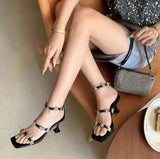 KYLETHOMASW  -  Gold Sliver White Black Sparkly Silver Beaded Ankle-Straps High Heels Sandals   New Summer Everyday Wedding Shoes for Women