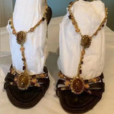 KYLETHOMASW  -  Bohemian Style Fashion Gem Ankle Strap Sandals Women Silk Open Toe Gladiator High Heels Wedding Prom Shoes Zapatos Mujer