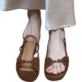KYLETHOMASW  -  Women's Fashion Sandals New Summer Round Head Soft Frosted Open Toe Hollow Belt Buckle Flats