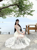 KYLETHOMASW  -  Elegant Summer Long Dress New Lace Fish Tail Goddess Style Holiday Floral Print Slimming Women's Fashion Ankle-length Sleeveless