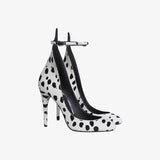 KYLETHOMASW  -  Sexy Cow Print Sandals Round-Toed Blue Patent Leather Shallow High Heels One-Strap Single-Heeled Women's Shoes Sandalias Mujer