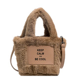 Kylethomasw Autumn And Winter Plush Hand Bag Woman New Fashion Portable Single Shoulder Cross Small Square Solid Japan Style Girls