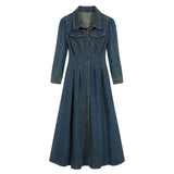KYLETHOMASW  -  Autumn Spring New Design Vintage High-Waisted Long Denim Dress Women Single Breasted Slim Waist Pleated Mid-Length Dresses