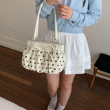 KYLETHOMASW  -  Women's Small Polka Dot Ruched Bow Shoulder Bag Sweet Retro Aesthetic Daily Dating Shopping Underarm Bag New Trend Handbags