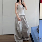 KYLETHOMASW  -  American Retro Lazy Style High Waist Pleated Wide Leg Pants Women Summer Loose Casual Pants Elastic Waist Workwear Trousers