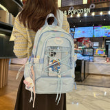 KYLETHOMASW  -  Women's Large Capacity Star Print Backpack Clear Mesh Pocket Heart Decor Adjustable Strap Casual Daily School Itabag New