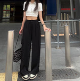 KYLETHOMASW  -  Autumn New Women's Casual Wide Leg Suit Pants Korean Elegant Office Solid Color High Waist Loose Plus Size Long Trousers Female