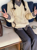 KYLETHOMASW  -  Vintage Sweater Women Harajuku V Neck Knitted Pullovers Winter Korean Long Sleeve Knitwears Streetwear Casual Jumpers New