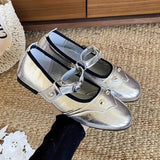 KYLETHOMASW  -  Fashion Rivet Decoration Mary Jane Shoes Retro Square Toe Comfort Soft Sole Ballet Flats Women Belt Buckle Shallow Designer Shoe