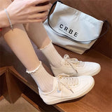 KYLETHOMASW  -  Women's Spring New Fashion Versatile Breathable Casual Shoes Classic Solid Color Round Toe Soft Leather White Flat Sneakers