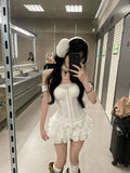 KYLETHOMASW  -  Women Sexy Two Piece Set Corset Top and Layered Ruffle Mini Skirt Slim Fit Suit Gothic Lolita Style Club Night Summer Outfit New