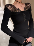 KYLETHOMASW  -  Lace Splicing Knitted Sweater Unique Beautiful Maturi Winter Faion Commute Sle Slim Fit Long Sve  Color
