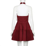 KYLETHOMASW  -  French Retro Red Bow Strap Neck Dress Waist Thin A Word Fluffy Suspender Short Skirt Spring