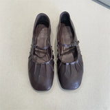 KYLETHOMASW  -  Pleated Mary Janes Flats Shoes Women Square Toe Pu Leather Comfortable Elegant Red Shoes Ladies Shallow Black Ballet Flats New