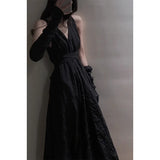 KYLETHOMASW  -  Vintage Black Midi Dress Women Elegant Party V Neck Dresses Summer Korean Sexy Spaghetti Strap Lace Up Bodycon Vestidos