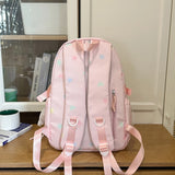 KYLETHOMASW  -  Women's Large Capacity Star Print Backpack Clear Mesh Pocket Heart Decor Adjustable Strap Casual Daily School Itabag New
