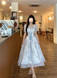 KYLETHOMASW  -  New Women's French Waist Cinched Dress Tea Break Style Summer Hepburn Slimming Knot Butterfly Long Skirt Korean Version