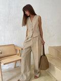 KYLETHOMASW  -  New Womem Linen Cotton Chic Vest Pants Suit Two-Piece Set Office Ladies Summer Korean Fashion 2 Piece Sets Womens Casual Outfits