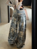 KYLETHOMASW  -  American Street Retro New Low Waist Jeans Women Plaid Splicing Ripped Wide Leg Jeans Hot Girl Y2k Streetwear Daily Casual Outfit