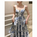 KYLETHOMASW  -  High Street Plant&Flowers Printing Bandage Patchwork V-Neck Pullover Camisole Women's Clothing Summer Ankle Skirts Dresses