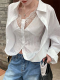 KYLETHOMASW  -   Elegant Lace Shirts Women New Fashion Slim 2024 Daily High Street Full Sleeve Sexy All Match Autumn Daily Casual