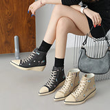KYLETHOMASW  -  Women's Spring and Autumn Fashion Side Zipper Design Wedge Canvas Shoes New Solid Color Increased Casual Shoes Large Size