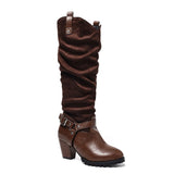 KYLETHOMASW  -  Women's Autumn and Winter knee high boots with loose design patent leather toe buckle strap for daily wear