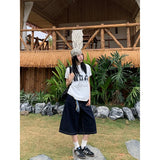KYLETHOMASW  -  Women Loose Wide-Leg Black Jeans Cargo Y2K Harajuku High Street Aesthetics 2000s Style Shorts Denim Clothing Summer
