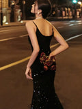 KYLETHOMASW  -  Sexy Sleeveless Velvet Dress Women French Fashion Sequins Long Mermaid Dresses Evening Party Prom One Piece Vestidos Mujer