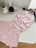 KYLETHOMASW  -  Summer Women Vacation Korean Rave Gyaru Coquette Birthday 2000s Polka Dot Night Club Outfits 2 Piece Set Camisole + Mini Skirt