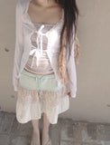 KYLETHOMASW  -  Japanese Floral Print Sweet Knee Length Skirt Women Summer High Waist Lace Up Contrast Color Patchwork Fold A-line Skirt