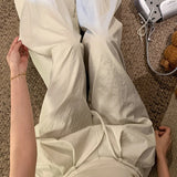 KYLETHOMASW  -  Summer High Waist Wide Leg Pants Women Clothing Japan Style Fashion Elastic Waist Bandage Baggy Black Khaki Long Pants