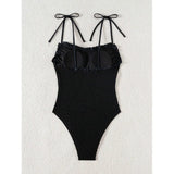 KYLETHOMASW  -  Women's Solid Color One Piece Swimsuit with Tie Front Modest Tummy Control Bathing Suit Sexy Black Bodysuit Holiday Swimsuit New