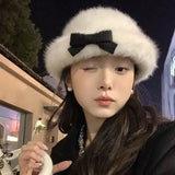 KYLETHOMASW  -   Sweet Hot Girl Elegant Bow Fedoras Women's Winter Curdled Knitted Fedoras Fashion Female Trendy Accessories