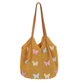 KYLETHOMASW  -  Cute Hollow Out Butterfly Knitting Bag Beach Handbag Tote Bag Beach Bag Large Capacity Bohemian Style Hollow Shoulder Bag Travel