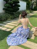 KIylethomasw Women Fashion Print Backless Strap Slim Bohemian Long Beach Dress Robe Longue Prom Dress Abiti Eleganti Donna Da Cerimonia Dress