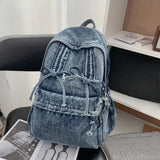 KYLETHOMASW  -  Lace-up Bow Denim Mochila Large Capaci School Bag Spacious Durable Mochilas Mujer Classical Bolsos Backpack Bolsas Feminina