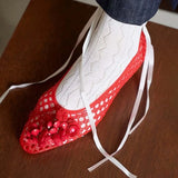 KYLETHOMASW  -  New style pointed-toe open-toe sandals with flat sole, jelly-style shoes, DIY shoes, floral handcrafted with crystals and nettin