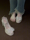 KYLETHOMASW  -  Silver Stunning Block Heels Mary Jane Shoes