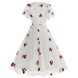 KYLETHOMASW  -  New Retro Pink Strawberry Mesh Elegant Birthday Long Dress 50s Women Flare Sleeve Summer Luxury Prom Evening Party Dresses