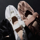 KYLETHOMASW  -  Women's Satin Ballet Flats Elegant Bow Mary Jane Shoes Elastic Strap Soft Sole Round Toe Daily Commute Ladies Flat Dress Shoes