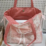 KYLETHOMASW  -  Sweet Lovely Pink Bow Tote Bag Women Lace Patchwork Plaid Large Capacity Shoulder Bag Ladies Fashion Versatile Underarm Bag Chic