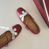 KYLETHOMASW  -  French-style sweet floral cut-out single buckle round-toe Mary Jane ballet flats for women, shallow single shoes
