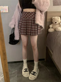 KYLETHOMASW  -   Autumn Mini Skirts Women Vintage Plaid Woolen Chic Slim New A-Line High Waist Loose All Match Fashion Preppy Style