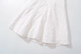 KYLETHOMASW  -  CHIC White Embroidery Lace Open Buttons Slash Shoulder Mini Dress Women Short Sleeve Slim Waist Dresses Holiday Robe Femme