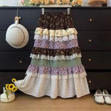 KYLETHOMASW  -  Sweet Y2K Ruffle Edge Cake Patchwork Skirts Women Harajuku Retro High Waist Casual Multi-Layer A-line Party Skirt 024B