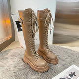 KYLETHOMASW  -  Footwear Lace-up Shoes For Woman Platform Women's Boots With Laces White Long Winter Knee High Shaft Sale Hot Stylish Goth