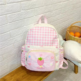 KYLETHOMASW  -  Plaid Strawberry Bow Mochila Korean Style Cute Teenage Girls Student Bag Mochilas Mujer New Bolsas Bags for Woman Backpack