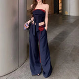KYLETHOMASW  -  Summer New High Street Lace Up 3d Flower Loose Casual Wide Leg Pants Women + Sexy Patchwork Camisole Two-piece Suit